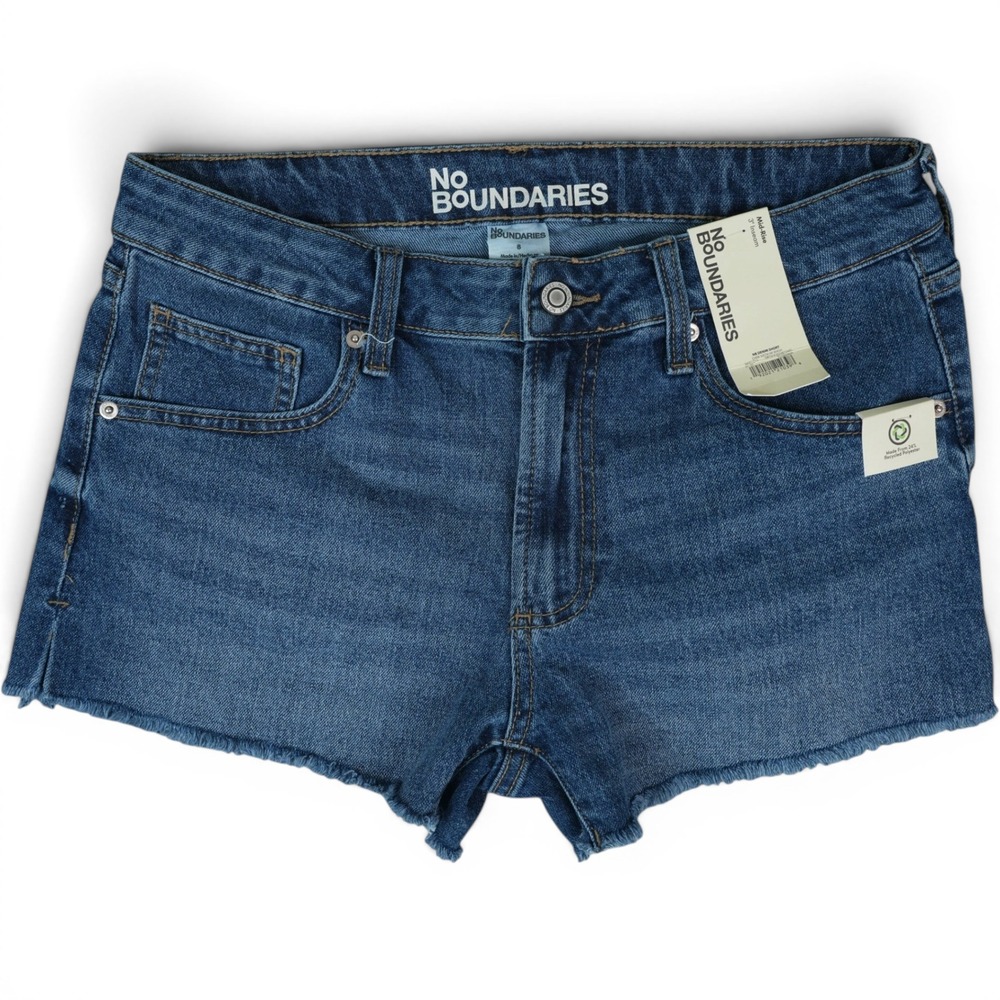 No Boundaries Denim Shorts Women 8 (31x3) Mid Rise‎ Raw Hem Booty Hot Pants Y2K